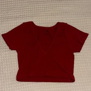 Garage Deep Red V-Neck Short Sleeve Crop top